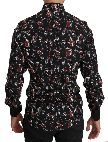 Chemise Dolce & Gabbana noire à imprimé instruments de musique coupe slim
