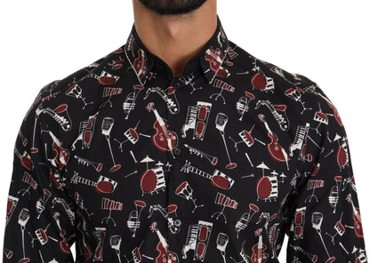 Chemise Dolce & Gabbana noire à imprimé instruments de musique coupe slim