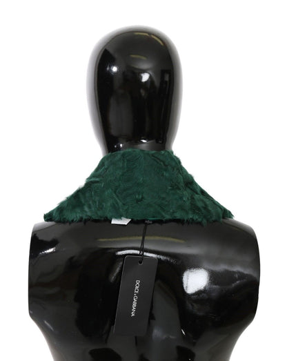 Écharpe en peau d'agneau Dolce & Gabbana verte avec col en fourrure à enrouler sur les épaules