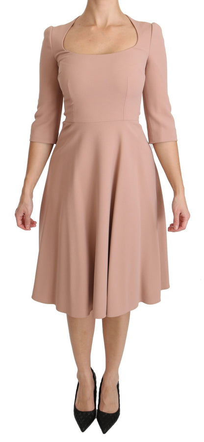 Robe trapèze en viscose rose à manches trois-quarts Dolce & Gabbana