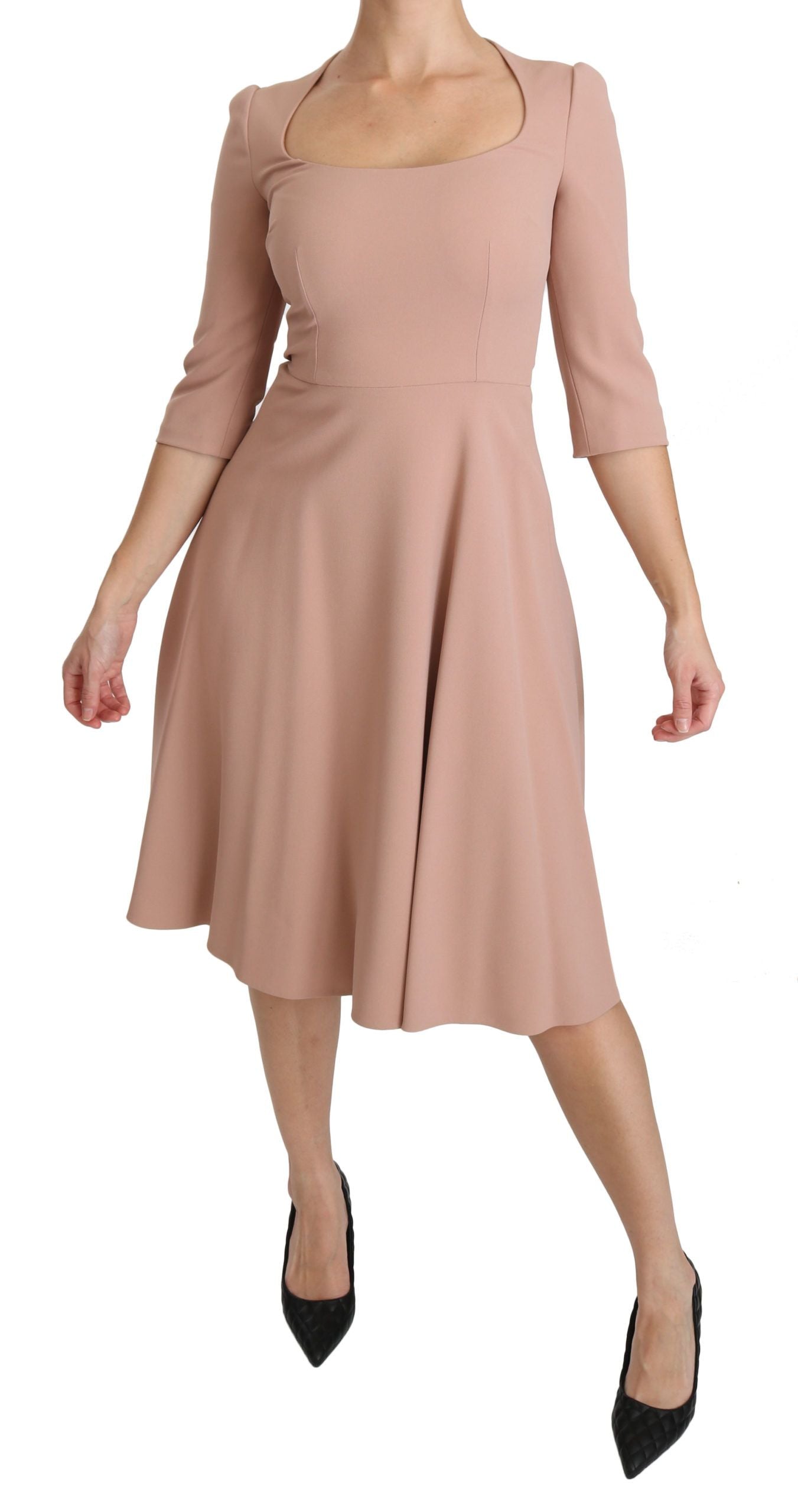Robe trapèze en viscose rose à manches trois-quarts Dolce & Gabbana