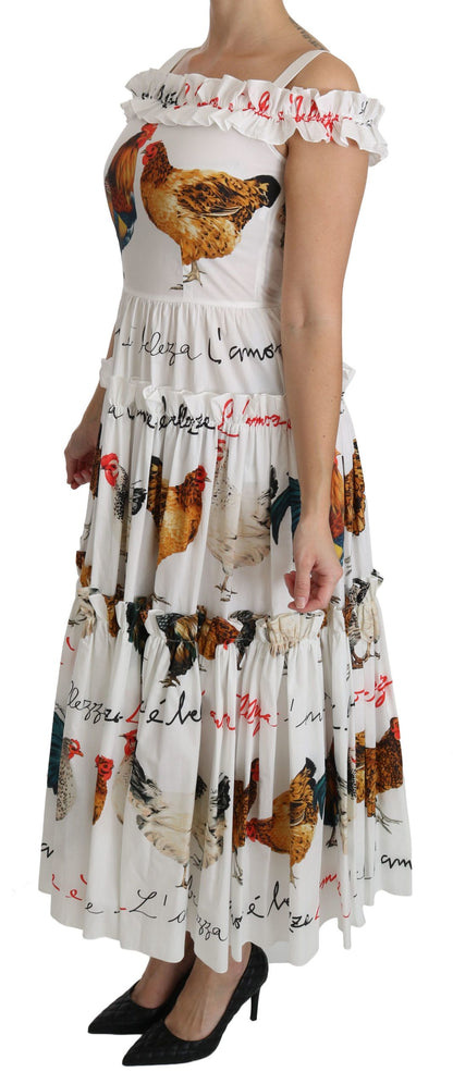 Robe fourreau midi en coton blanc à motif Coq Dolce & Gabbana
