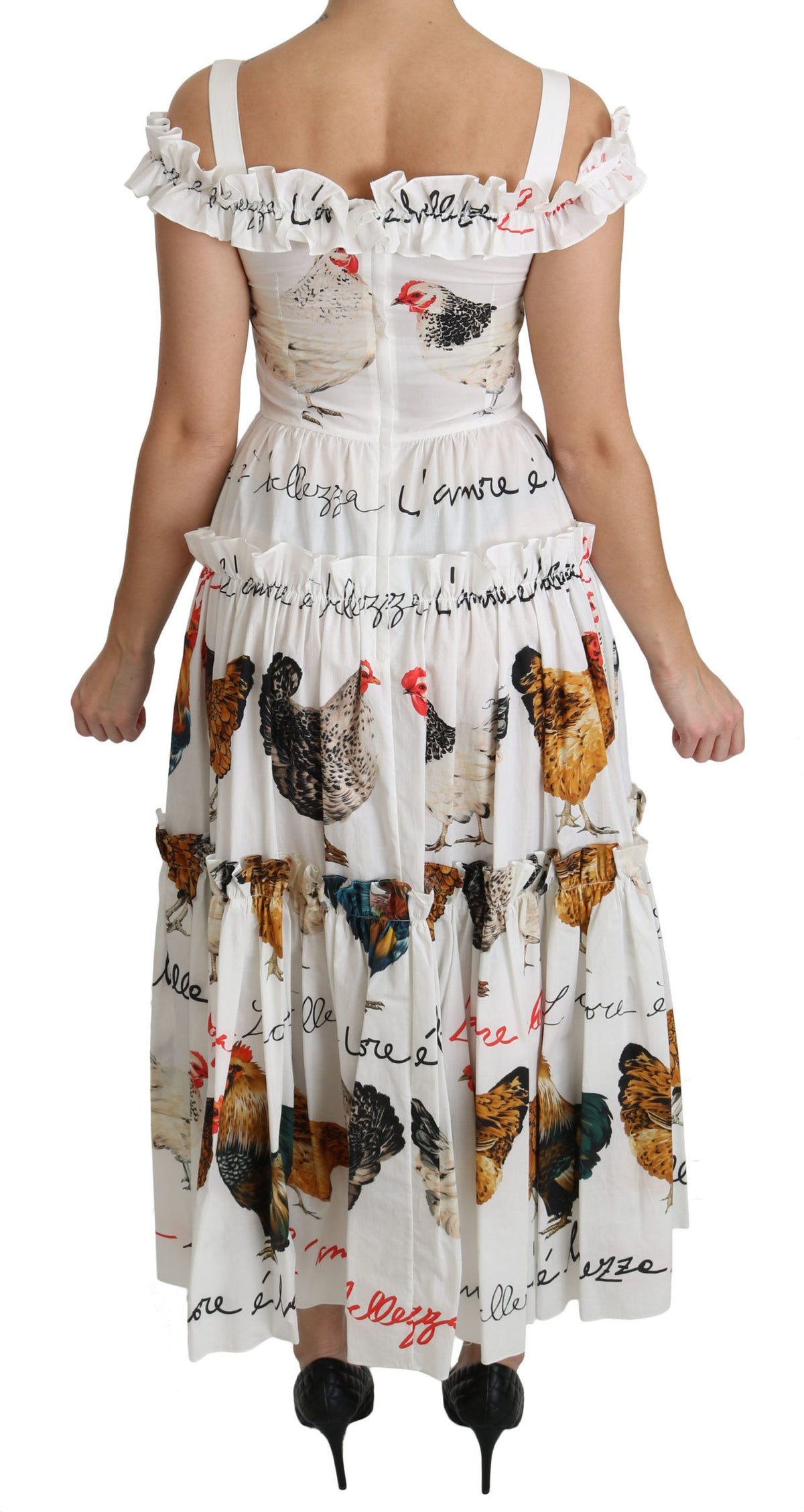 Vestido midi tubo de algodón blanco con estampado de gallo de Dolce & Gabbana