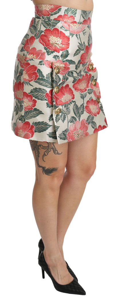 Jupe Courte Taille Haute Florale Blanche Verte Rouge Dolce & Gabbana