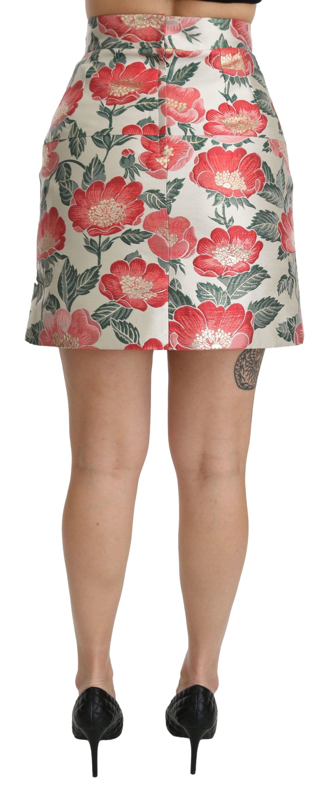 Jupe Courte Taille Haute Florale Blanche Verte Rouge Dolce & Gabbana