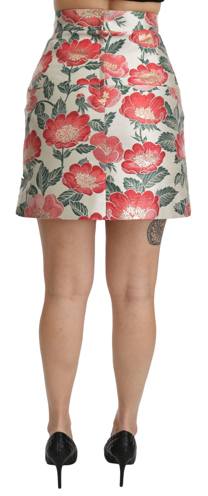 Jupe Courte Taille Haute Florale Blanche Verte Rouge Dolce & Gabbana