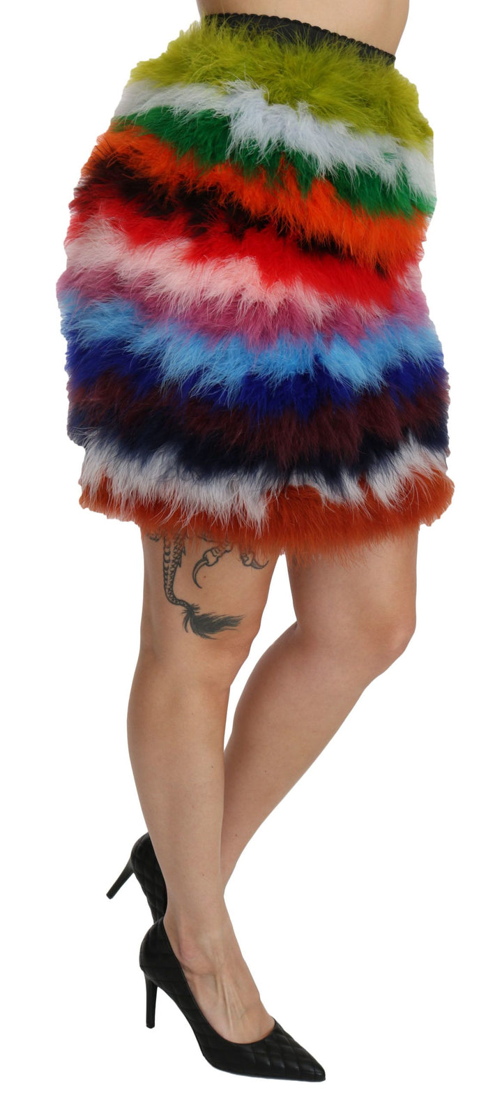 Minifalda de talle alto con plumas roja y azul de Dolce & Gabbana