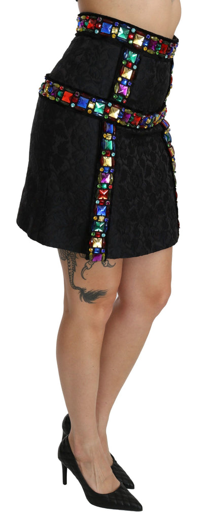 Jupe taille haute ornée de cristaux noirs Dolce & Gabbana