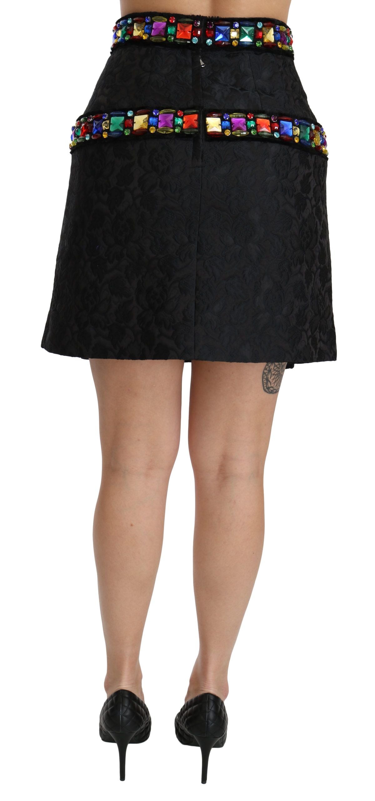 Jupe taille haute ornée de cristaux noirs Dolce & Gabbana