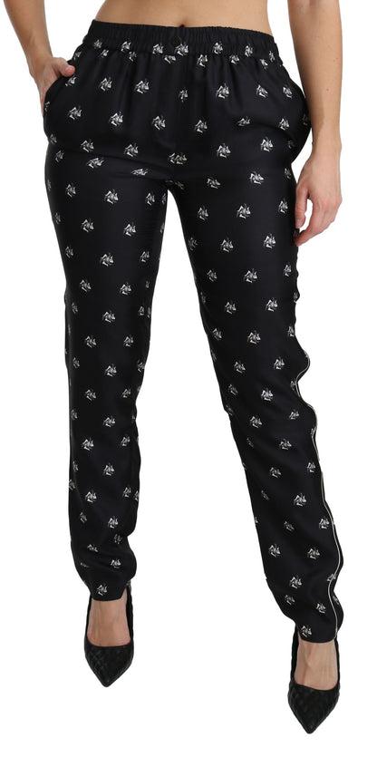 Pantalon skinny en soie Dolce & Gabbana noir imprimé taille mi-haute