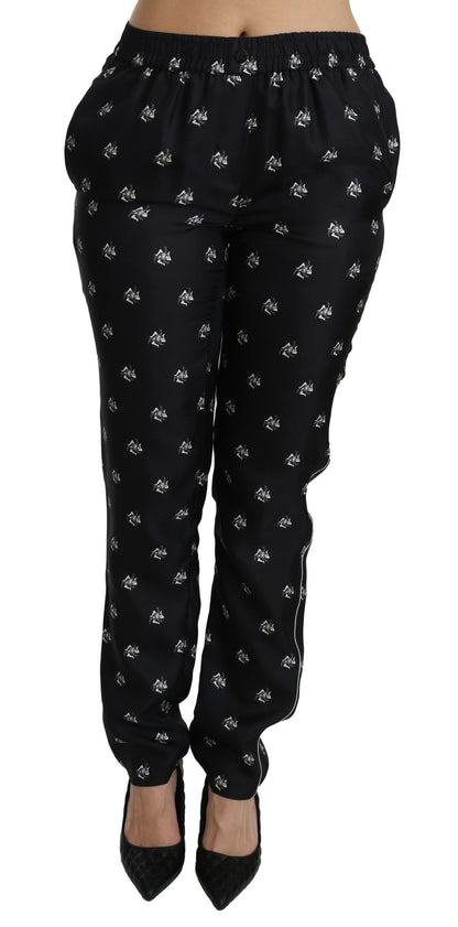 Pantalon skinny en soie Dolce & Gabbana noir imprimé taille mi-haute