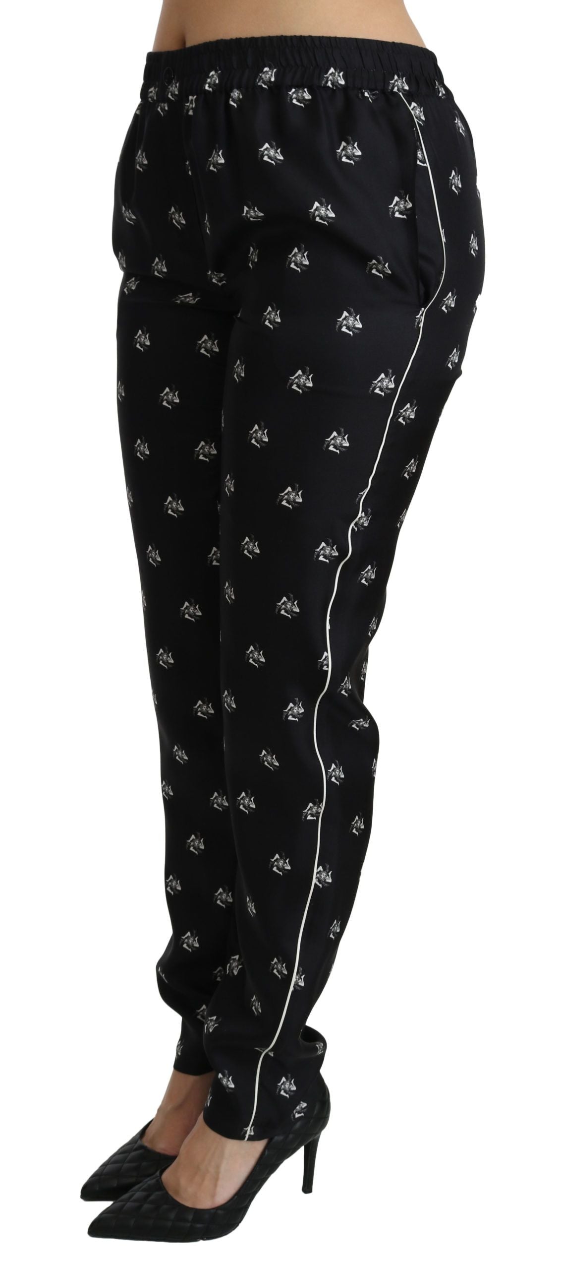 Pantalon skinny en soie Dolce & Gabbana noir imprimé taille mi-haute