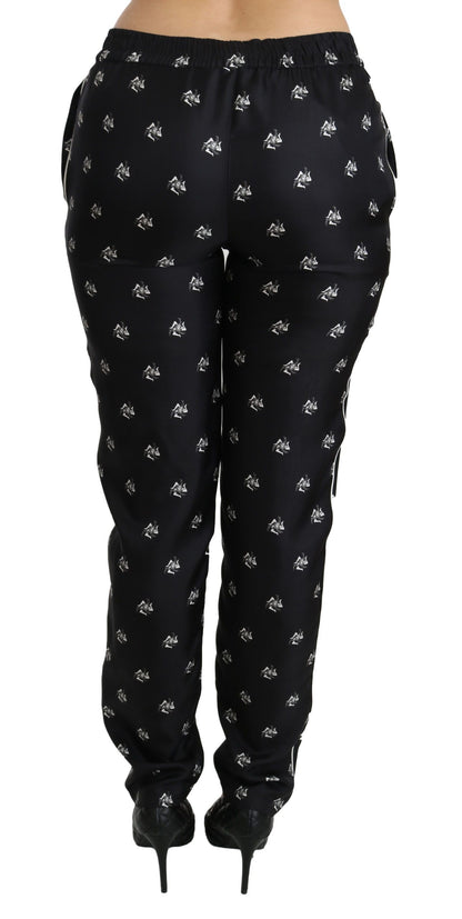 Pantalon skinny en soie Dolce & Gabbana noir imprimé taille mi-haute