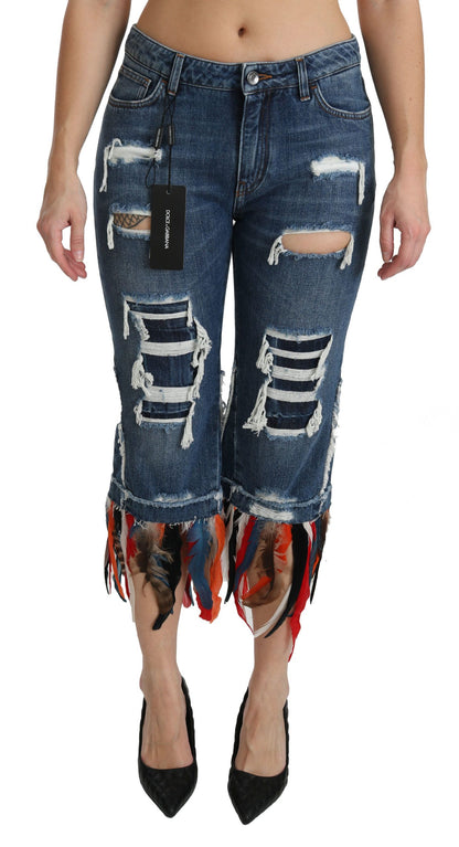 Jean en coton taille basse court Dolce & Gabbana Blue Feathers
