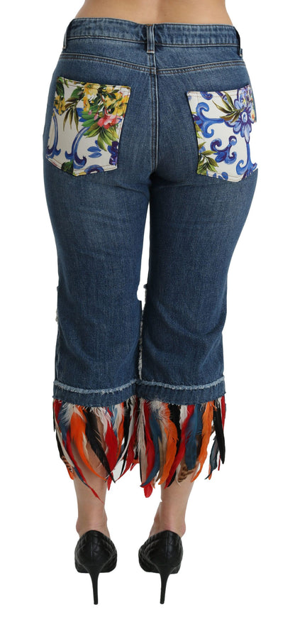 Jean en coton taille basse court Dolce & Gabbana Blue Feathers