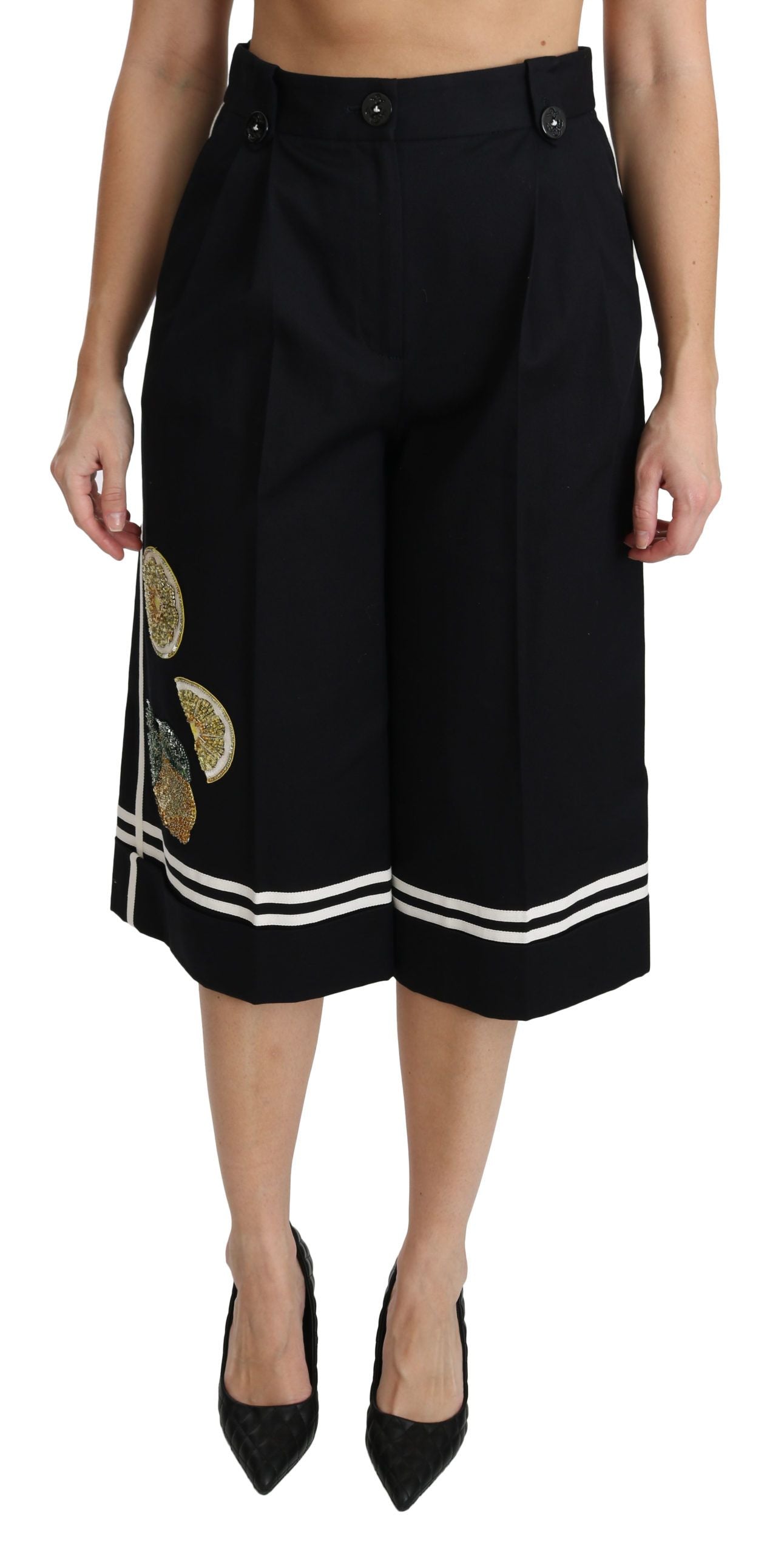 Pantacourt Palazzo Dolce & Gabbana Noir Orné de Citrons