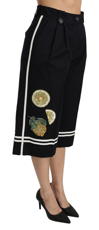 Pantacourt Palazzo Dolce & Gabbana Noir Orné de Citrons