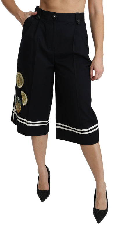 Pantacourt Palazzo Dolce & Gabbana Noir Orné de Citrons