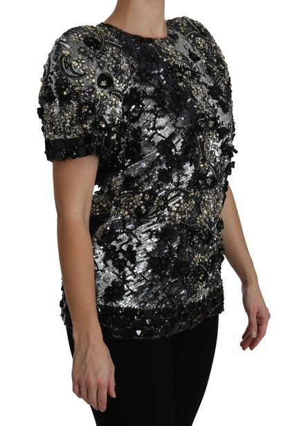 Chemisier top Dolce & Gabbana noir à sequins et cristaux