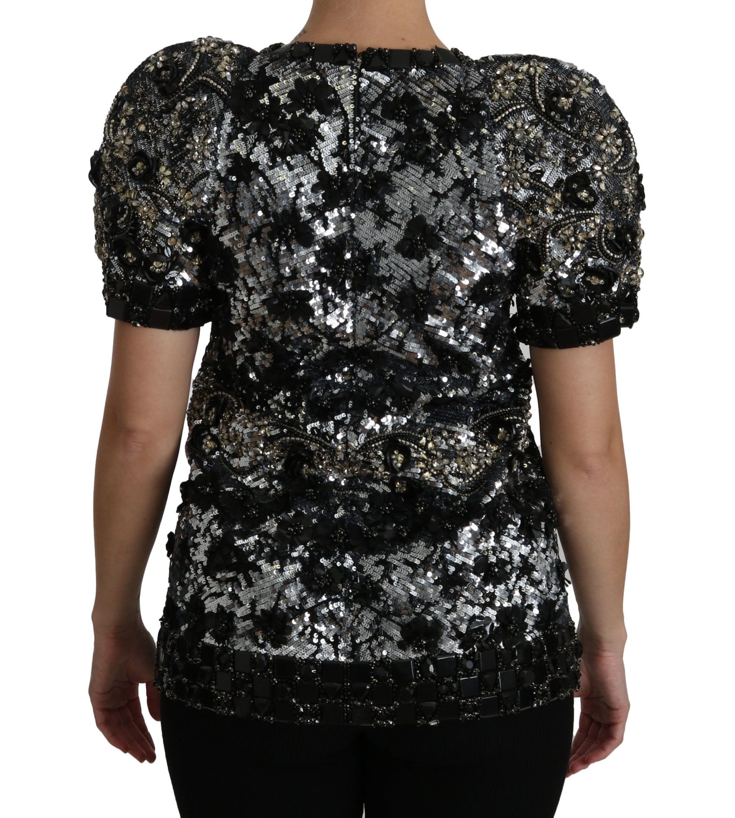 Chemisier top Dolce & Gabbana noir à sequins et cristaux