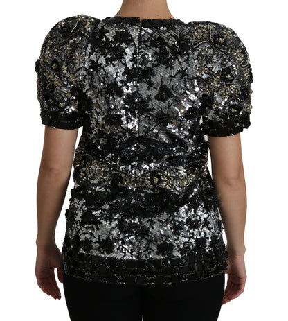 Chemisier top Dolce & Gabbana noir à sequins et cristaux