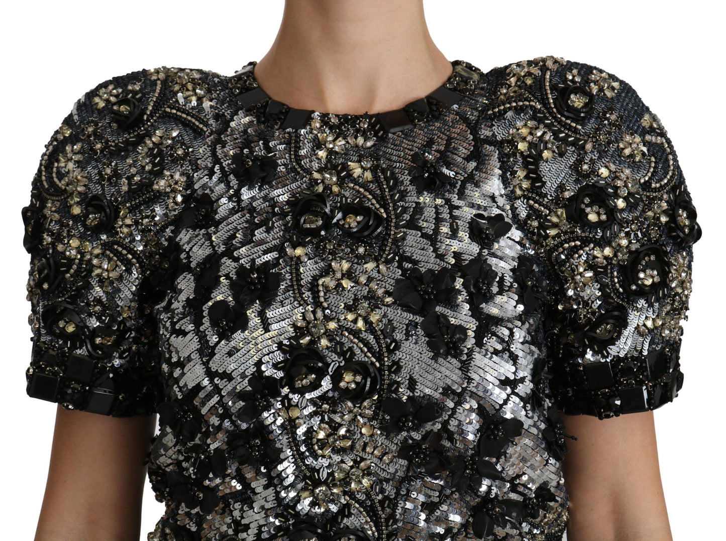 Chemisier top Dolce & Gabbana noir à sequins et cristaux