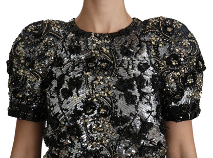 Chemisier top Dolce & Gabbana noir à sequins et cristaux