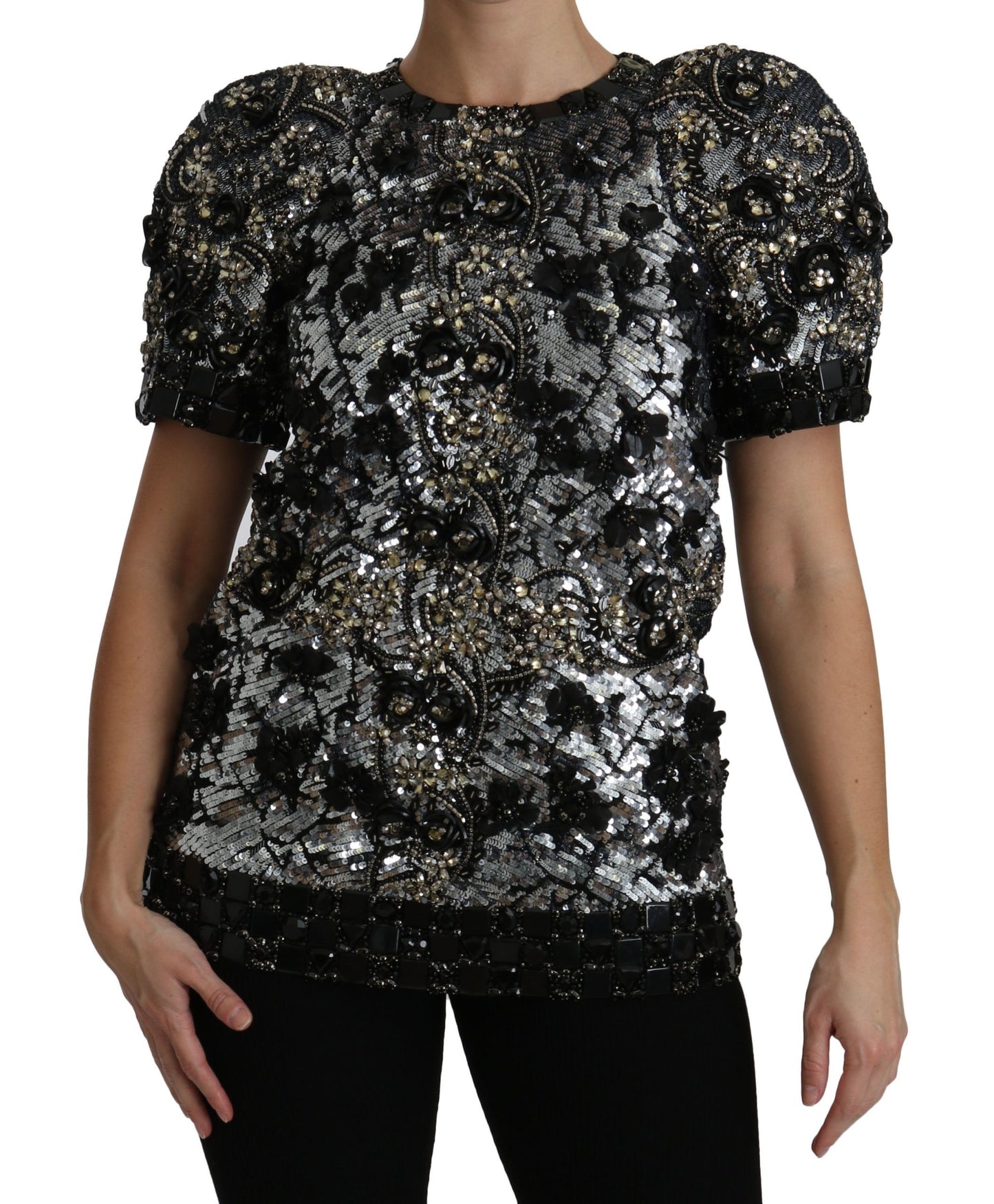 Chemisier top Dolce & Gabbana noir à sequins et cristaux