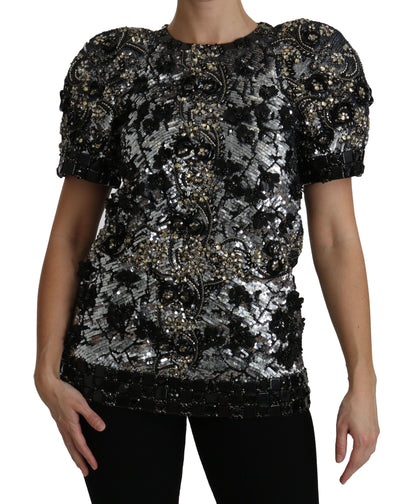 Chemisier top Dolce & Gabbana noir à sequins et cristaux