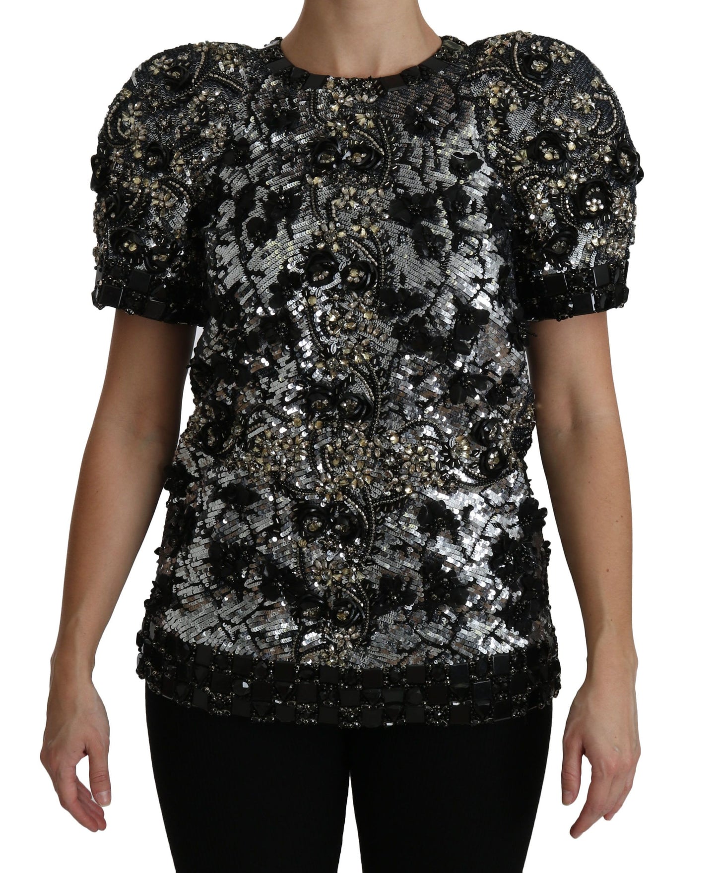 Chemisier top Dolce & Gabbana noir à sequins et cristaux