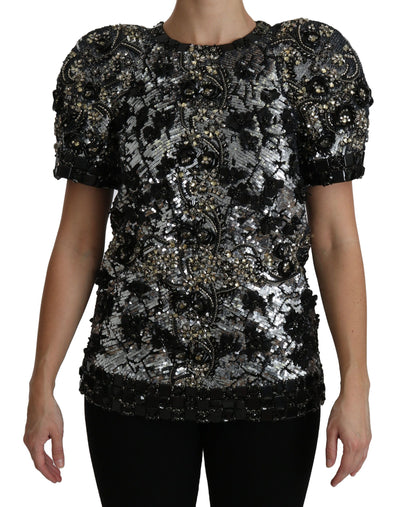 Chemisier top Dolce & Gabbana noir à sequins et cristaux