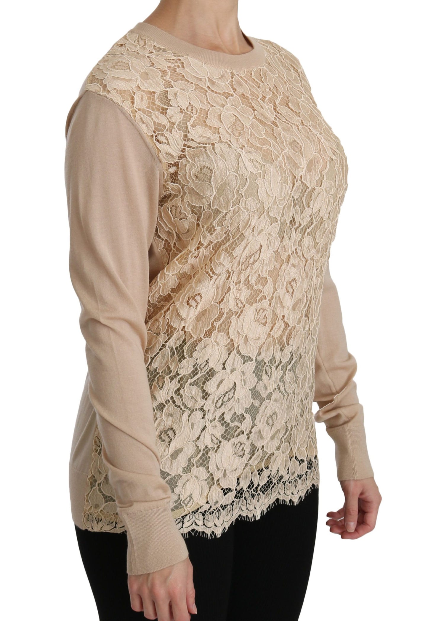 Haut à manches longues en dentelle beige Dolce & Gabbana, chemisier en cachemire