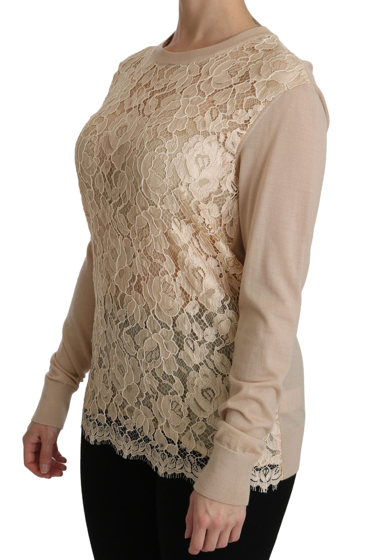 Haut à manches longues en dentelle beige Dolce & Gabbana, chemisier en cachemire