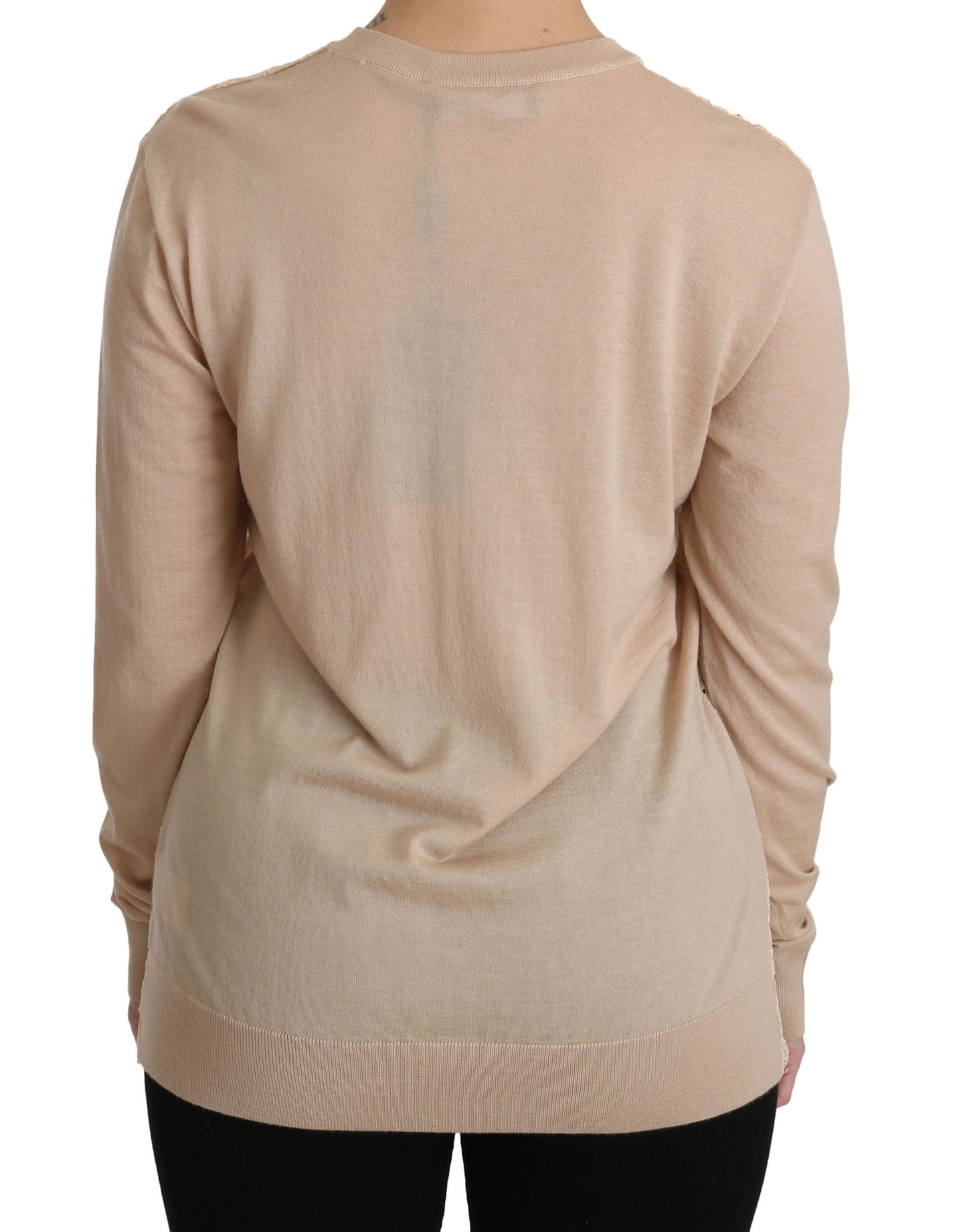 Haut à manches longues en dentelle beige Dolce & Gabbana, chemisier en cachemire