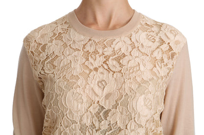 Haut à manches longues en dentelle beige Dolce & Gabbana, chemisier en cachemire