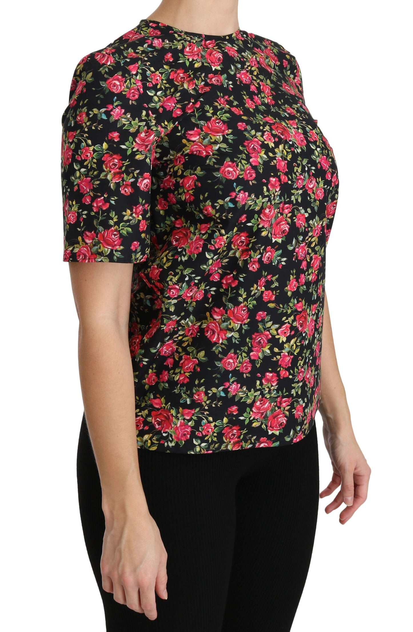 Haut chemisier à manches courtes Dolce & Gabbana noir à fleurs roses