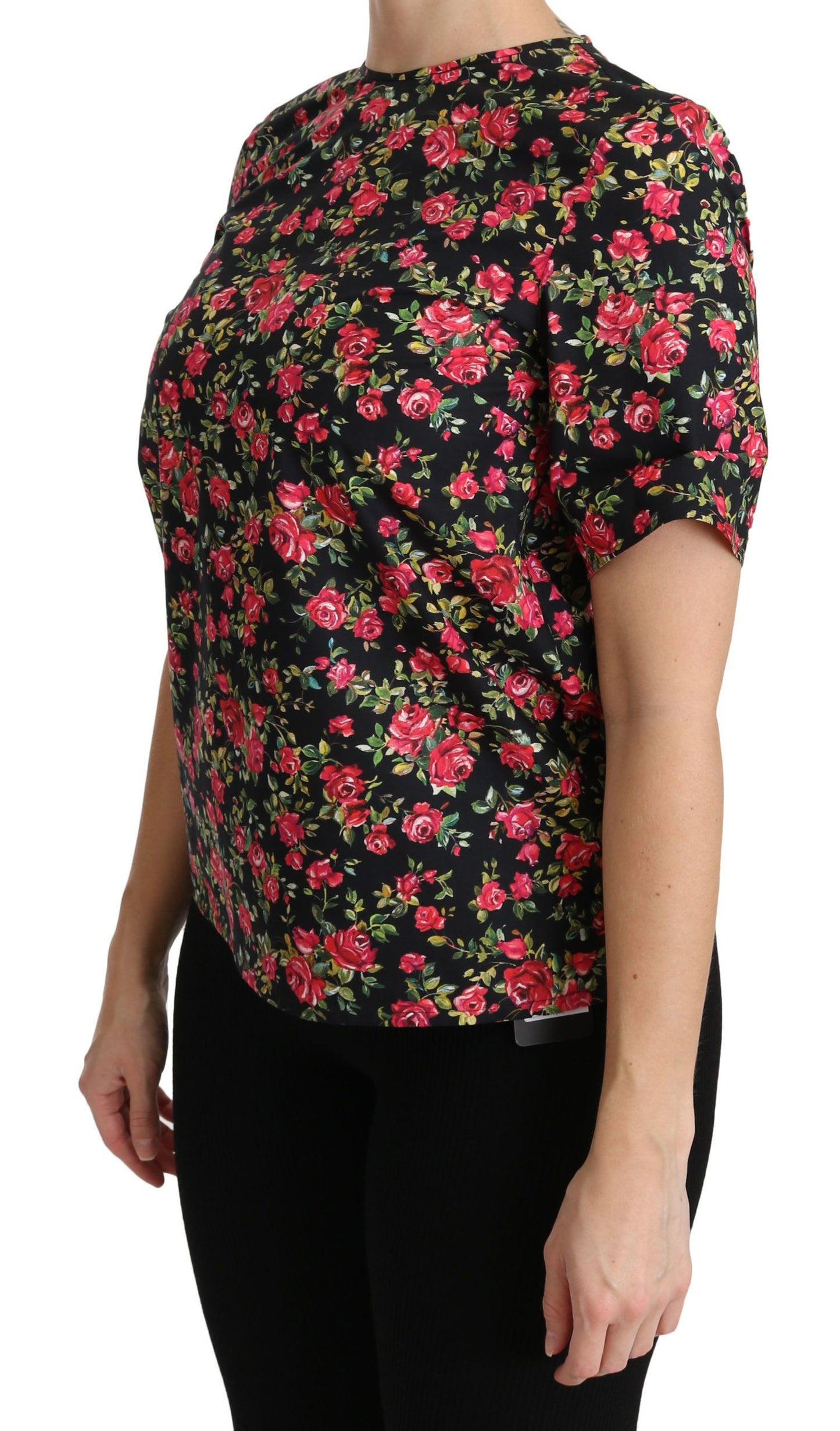 Haut chemisier à manches courtes Dolce & Gabbana noir à fleurs roses
