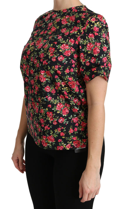 Haut chemisier à manches courtes Dolce & Gabbana noir à fleurs roses