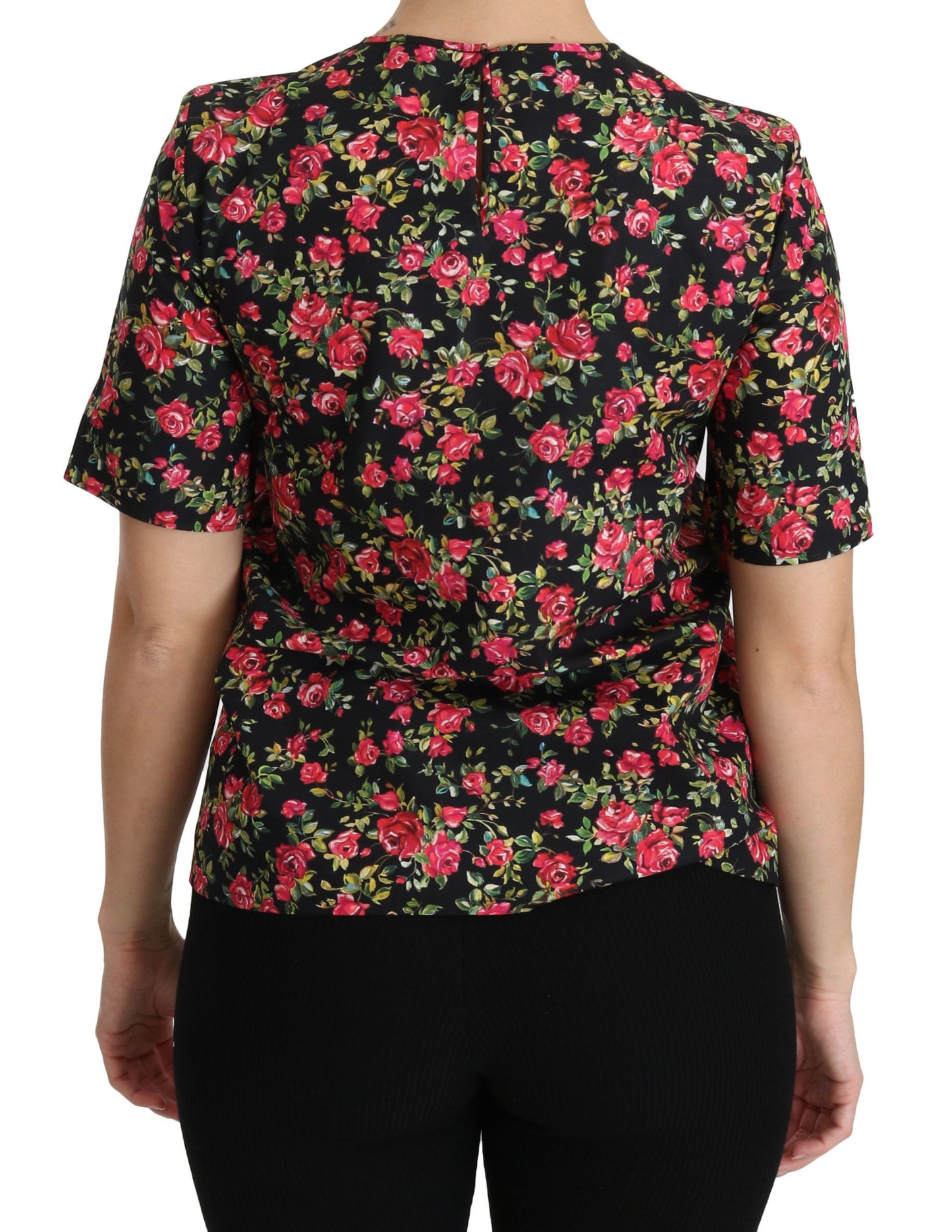 Haut chemisier à manches courtes Dolce & Gabbana noir à fleurs roses