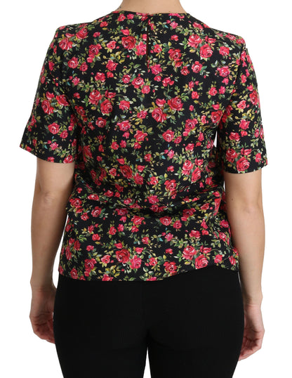 Haut chemisier à manches courtes Dolce & Gabbana noir à fleurs roses