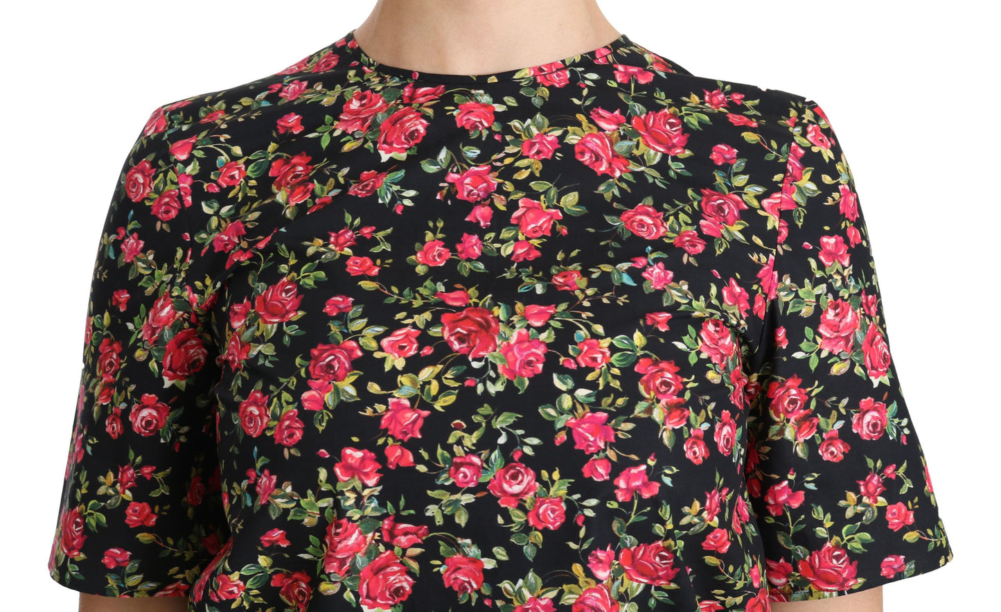 Haut chemisier à manches courtes Dolce & Gabbana noir à fleurs roses