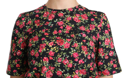 Haut chemisier à manches courtes Dolce & Gabbana noir à fleurs roses