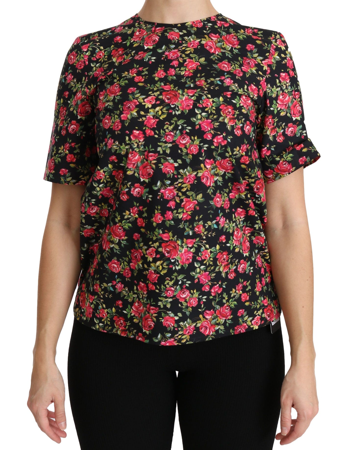 Haut chemisier à manches courtes Dolce & Gabbana noir à fleurs roses
