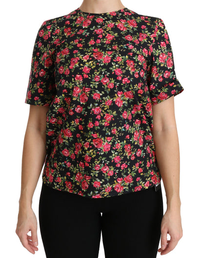 Haut chemisier à manches courtes Dolce & Gabbana noir à fleurs roses