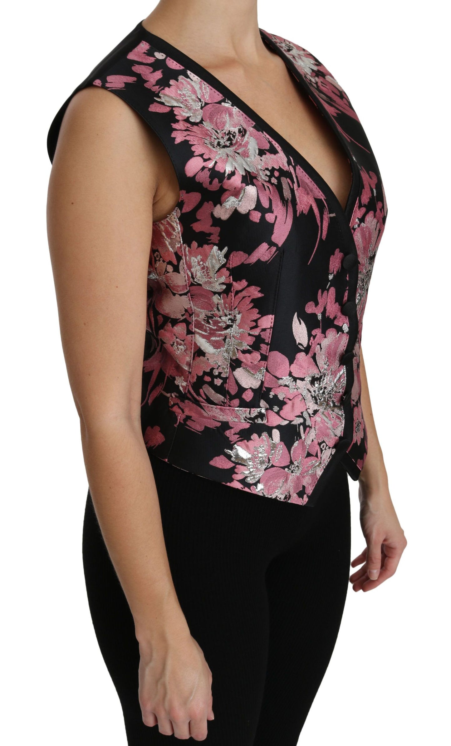 Dolce & Gabbana Haut de Chemisier Gilet sans Manches Floral Noir Rose