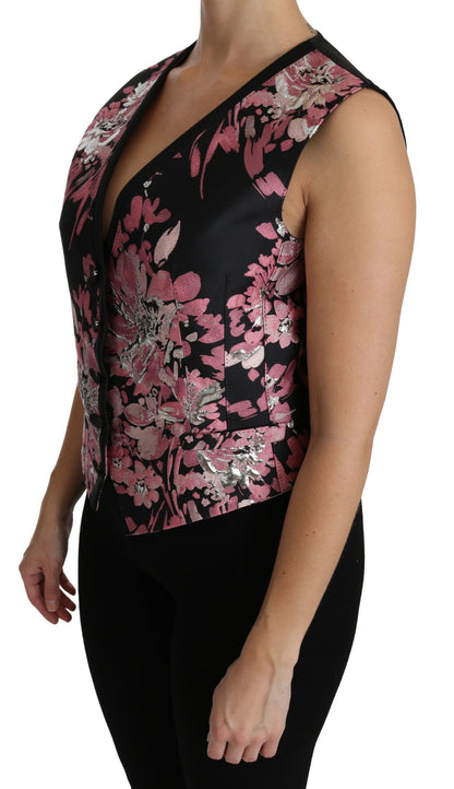Dolce & Gabbana Haut de Chemisier Gilet sans Manches Floral Noir Rose