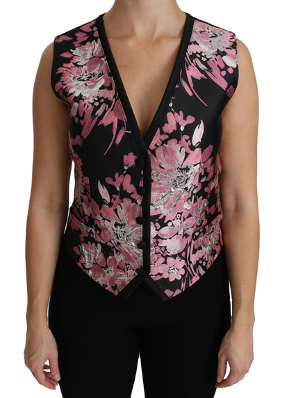 Dolce & Gabbana Haut de Chemisier Gilet sans Manches Floral Noir Rose