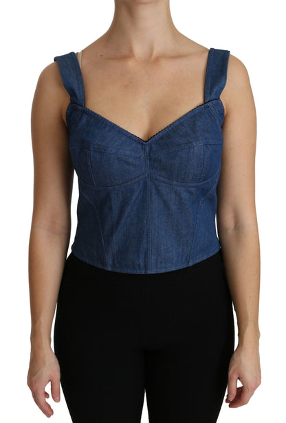 Haut bustier sans manches en coton bleu Dolce & Gabbana