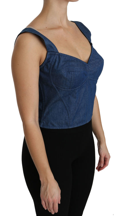 Haut bustier sans manches en coton bleu Dolce & Gabbana