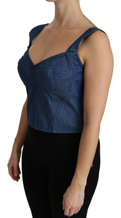 Haut bustier sans manches en coton bleu Dolce & Gabbana